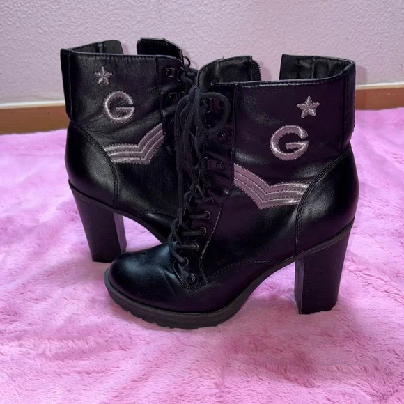 Guess Black Heeled Lace-Up Boots - Picture 3 of 6